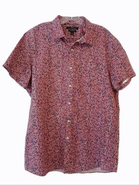 Marc Anthony Large Linen Blend Red, White, Blue Fauna Pattern Button Down Shirt